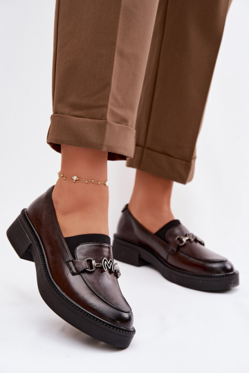 Mocassins en cuir pour femmes avec détails décoratifs Vinceza 39985 couleur chocolat 2