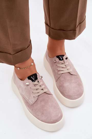 Suede dames schoenen met platform Vinceza 79605 zandkleurig