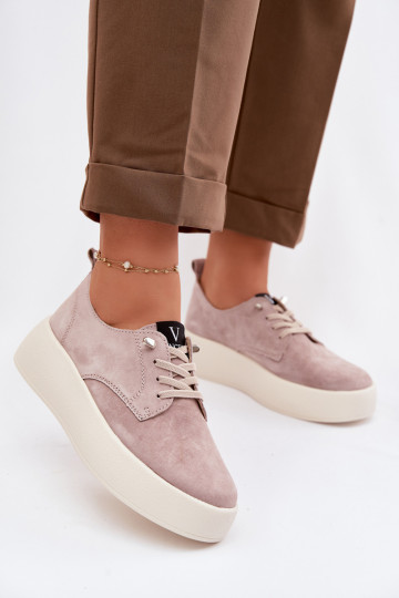 Suede dames schoenen met platform Vinceza 79605 zandkleurig 2