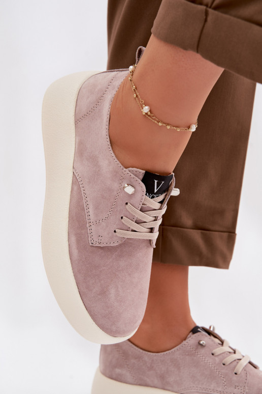 en daim chaussures Féminin avec une plateforme Vinceza 79605 beige