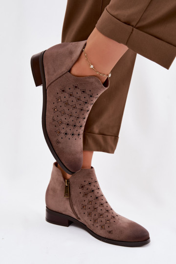 Ausschneidete Damen-Stiefeletten mit breiten Absätzen Vinceza 58626 in Sandfarbe