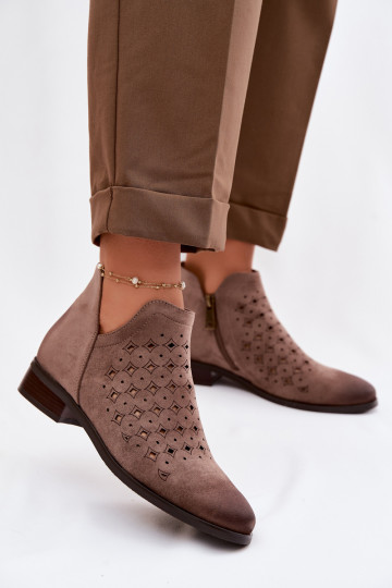 Bottes ajourées Féminin avec des talons larges Vinceza 58626 beige 2