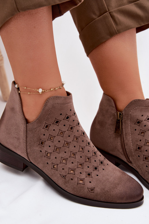 Bottes ajourées Féminin avec des talons larges Vinceza 58626 beige