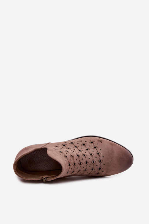 Durchbrochene Stiefel Feminin mit breiten Absätzen Vinceza 58626 Beige