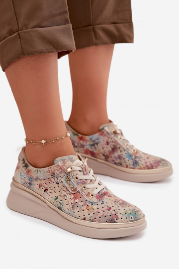 Daim ajouré chaussures Féminin Vinceza 79603 beige 2