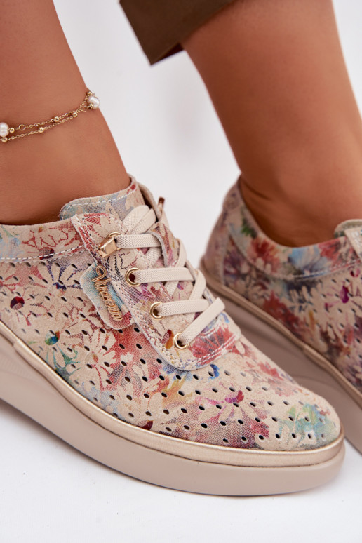 Durchbrochenes INildleder Schuhe Feminin Vinceza 79603 Beige