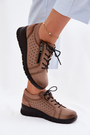 Bottines en cuir pour femmes avec plateforme Vinceza 39977 couleur sable