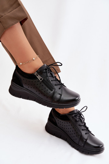 Vinceza 39977 leren dameschoenen met plateau zwart