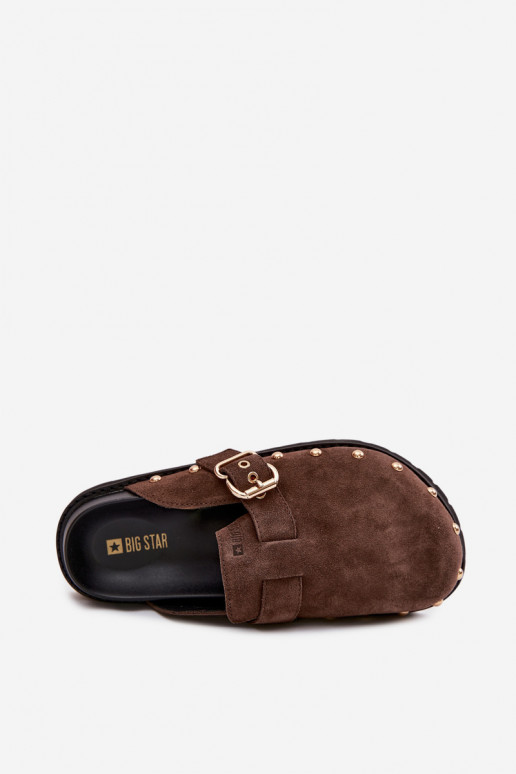 Slippers Klompen van suède met platform met klinknagels I met gespen Big Star TT274952 CzekoladoIne