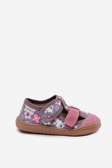 Milami grau-rosafarbene Kinder-Badeschuhe mit Katzen und Blumen Lumi 2