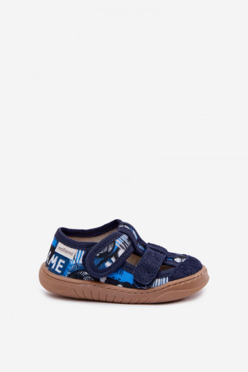 Chaussons pour enfants Milami avec boules couleur bleu foncé Lumi 2