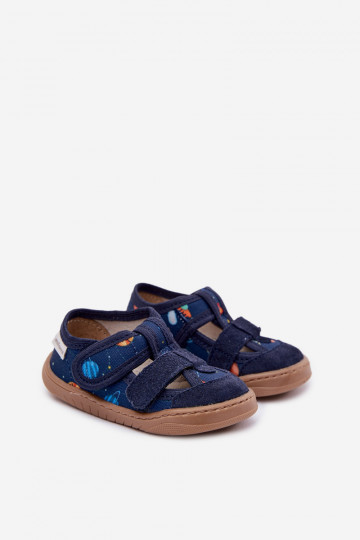 Chaussons Barefoot Puéril Milami Rakiety I Planety bleu foncé Lumi