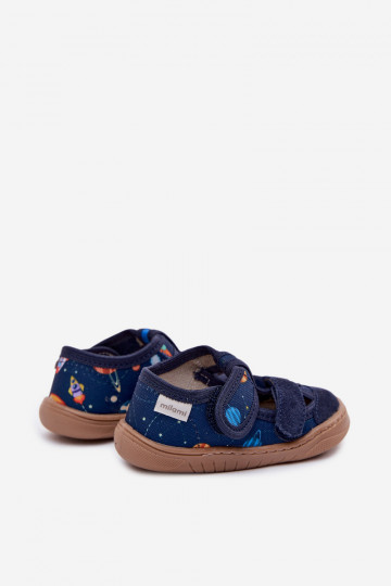 Chaussons pour enfants Milami avec fusées et planètes couleur bleu foncé Lumi 2