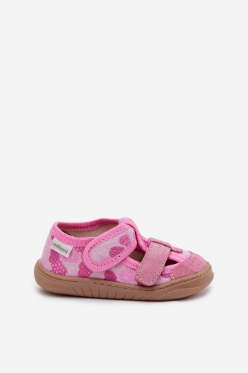 Chaussons Barefoot Puéril Milami avec éclat Dans les coeurs couleur rose Lumi