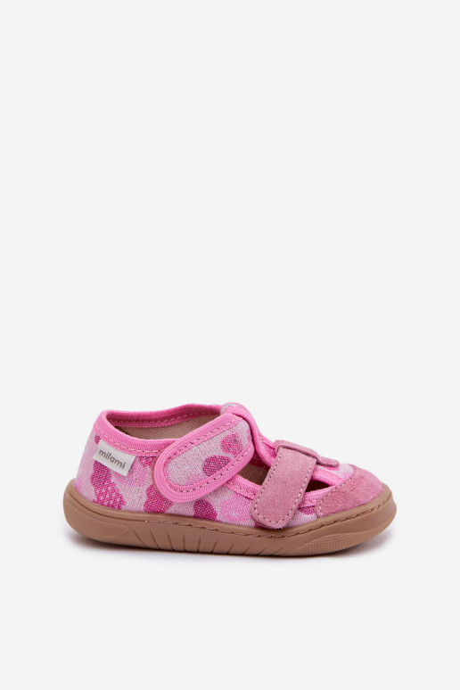 Chaussons Barefoot Puéril Milami avec éclat Dans les coeurs couleur rose Lumi