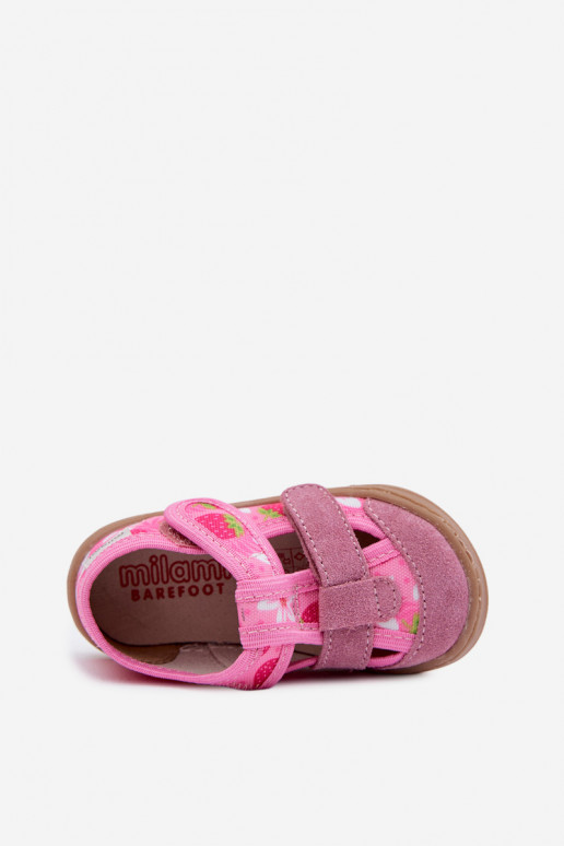 Hausschuhe Barefoot Kindisch Milami Erdbeeren pinke Farbe Lumi