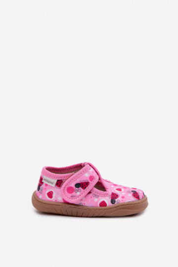 Hausschuhe Barefoot Kindisch Es mussrienkäfer mit Herzen mit Klebeverschlüssen Milami pinke Farbe Talirae 2