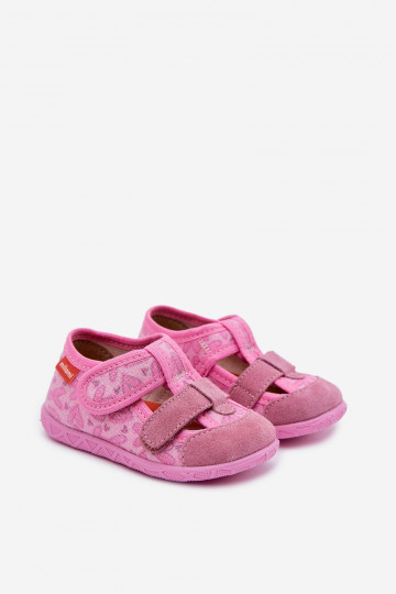Slippers Milami voor kinderen met glitters en hartjespatroon met klittebandsluiting roze Reathiana
