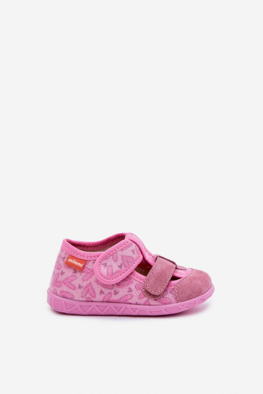 Chaussons Milami Puéril avec éclat avec attaches adhésives Dans les coeurs couleur rose Reathiana