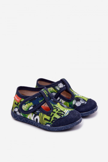 Chaussons Milami pour enfants avec fermetures autocollantes motif de ballons bleu-vert Jasimrra