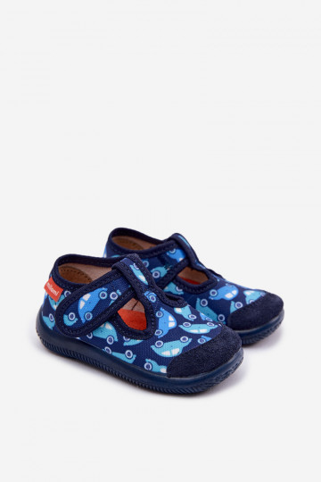 Elastische Milami Slipper für Kinder mit Klettverschluss in dunkelblau Ambette