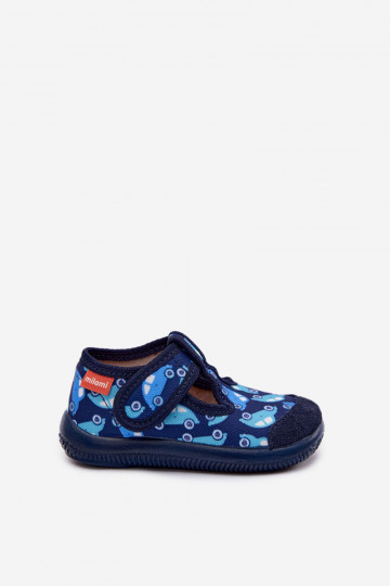 Elastische Milami Slipper für Kinder mit Klettverschluss in dunkelblau Ambette 2