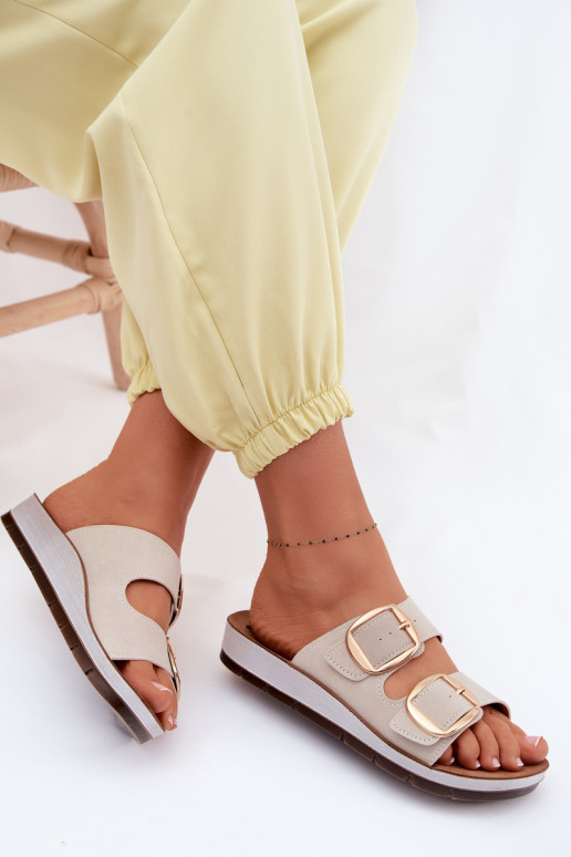 Pantoufles pour femmes Ze couleur doréemi avec bouclesmi Inblu CP000061 beige