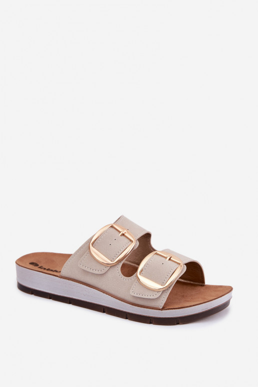 Pantoufles pour femmes Ze couleur doréemi avec bouclesmi Inblu CP000061 beige