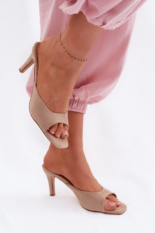 Damespantoffels Op Smukłym Obcasie beige Revina