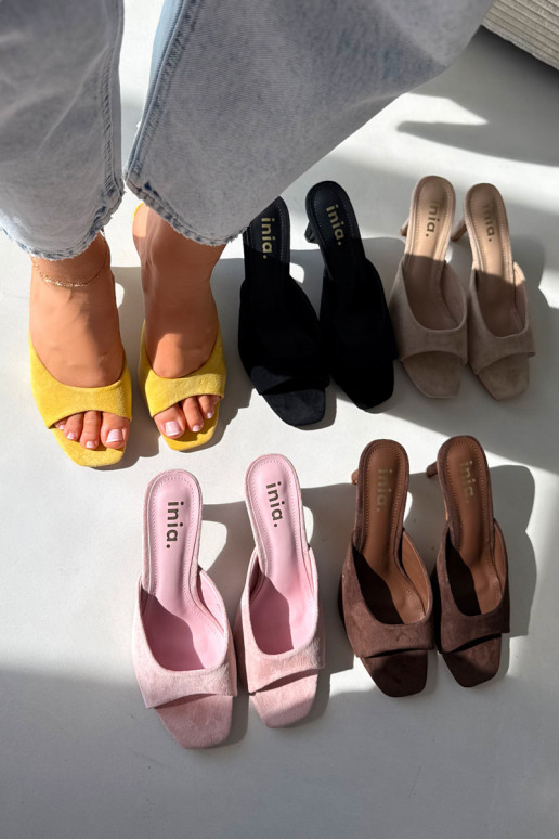 Damespantoffels Op Smukłym Obcasie geel Revina