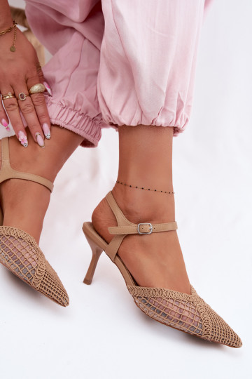 Sandalen met patroon met rooster met dunne hakken bruine kleur Idira