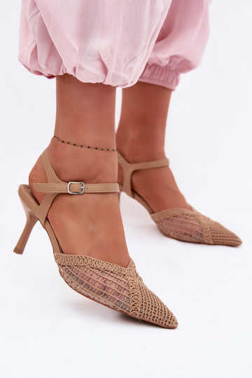 Patroon sandalen met net op dunne hakken bruin Idira 2
