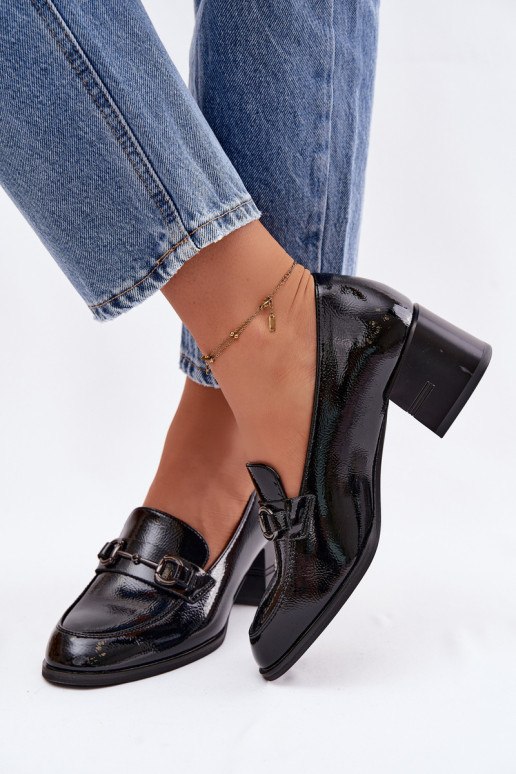 Bottines en cuir véritable laqué Féminin avec des talons Vinceza 18116 couleur noire