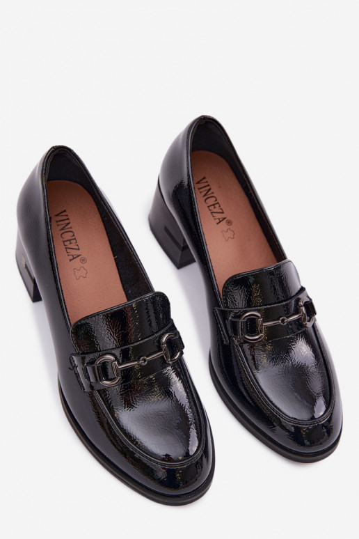 Bottines en cuir véritable laqué Féminin avec des talons Vinceza 18116 couleur noire