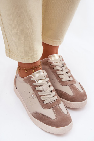 Chaussures de sport pour femmes en cuir naturel S.Barski LR61-7091 beige