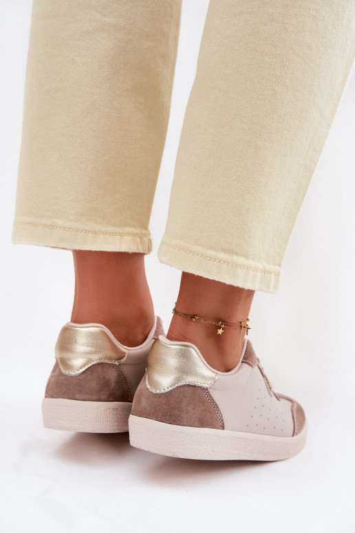 Sneakers model schoenen DamesOpturalnej Skóry S.Barski LR61-7091 beige