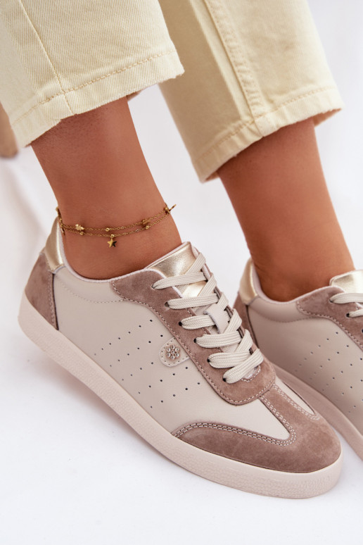 Sneakers model schoenen DamesOpturalnej Skóry S.Barski LR61-7091 beige