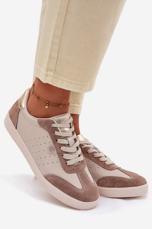 Sneakers model schoenen DamesOpturalnej Skóry S.Barski LR61-7091 beige