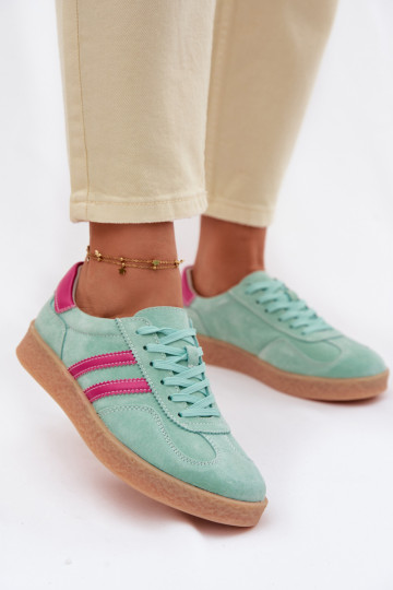 Peau en daim Chaussures modèle baskets Féminin S.Barski LR61-7089 couleur menthe
