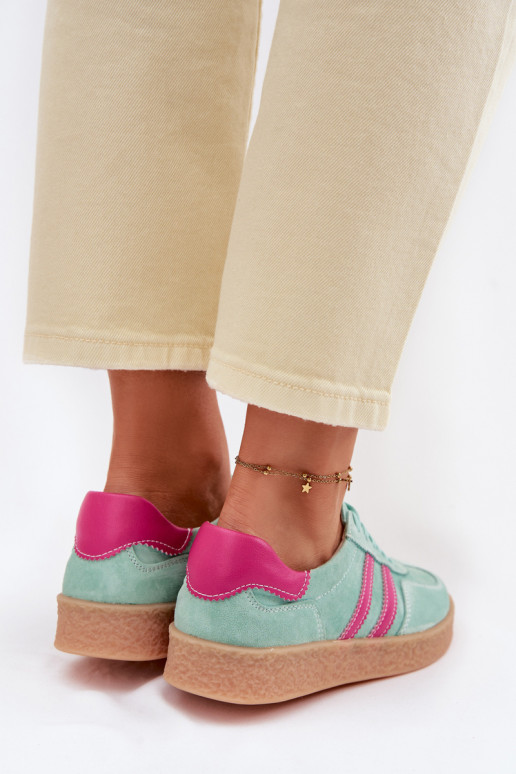 Peau en daim Chaussures modèle baskets Féminin S.Barski LR61-7089 couleur menthe