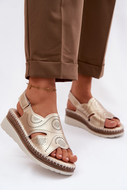 Leer Platform sandalen S.Barski GR61-5916 gouden kleur