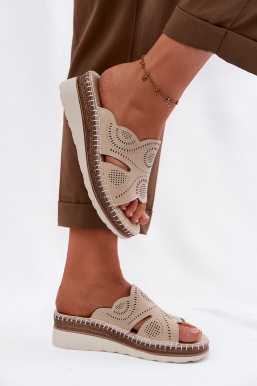 Leren pantoffels Dames met platform S.Barski GR61-5915 beige