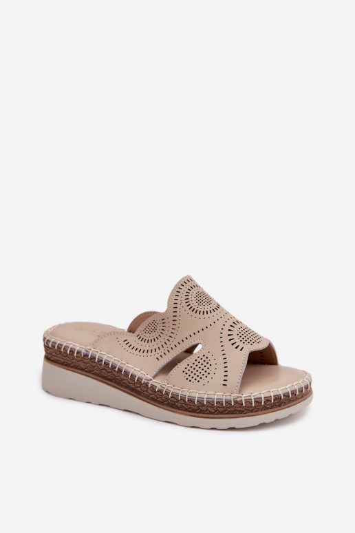 Pantoufles en cuir Féminin avec une plateforme S.Barski GR61-5915 beige