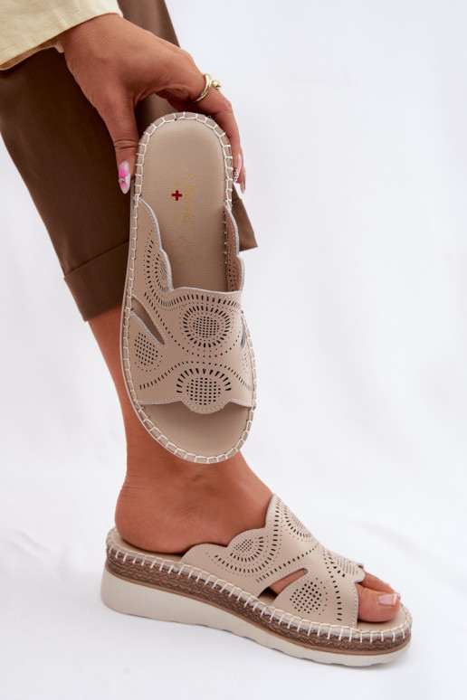 Leren pantoffels Dames met platform S.Barski GR61-5915 beige