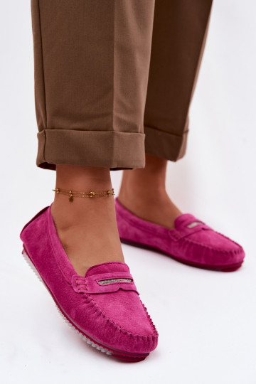 Mocassins plats pour femmes en daim naturel S.Barski LR61-7029 rose