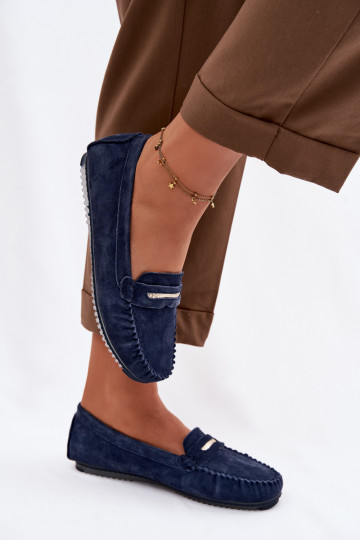 gleichschenklig Mokassins für DamenErmöglichtturalnego aus INildlederu S.Barski LR61-7029 Dunkelblau