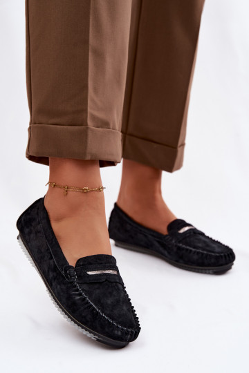 Dames vlakke mocassins van natuurlijk suede S.Barski LR61-7029 zwarte kleur 2