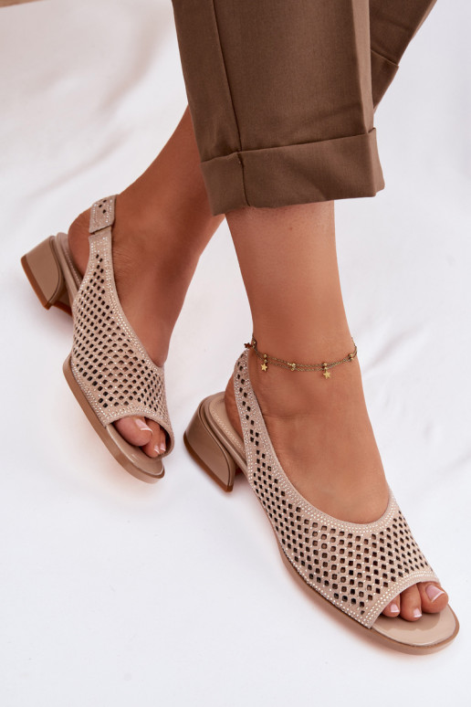 Dekoriert Durchbrochene Sandalen Feminin aus INildleder Klocke D&A CR61-3131 Beige