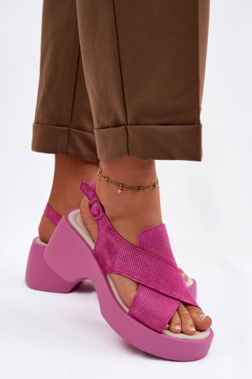 Damensandalen Feminin mit einer Plattform S.Barski LR61-7005 pinke Farbe
