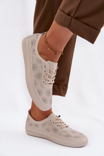 Leer met elementen van opengeInerkt schoenen Dames S.Barski LR61-7083 beige